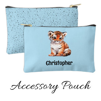 Kids cute tiger add a name blue black accessory pouch