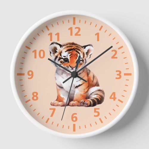 Kids cute tiger orange peach clock