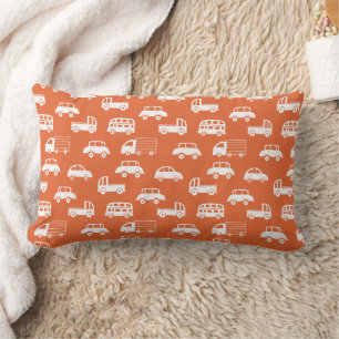 Kids Cute Toy Cars Trucks Buses Orange White Lumbar Pillow
