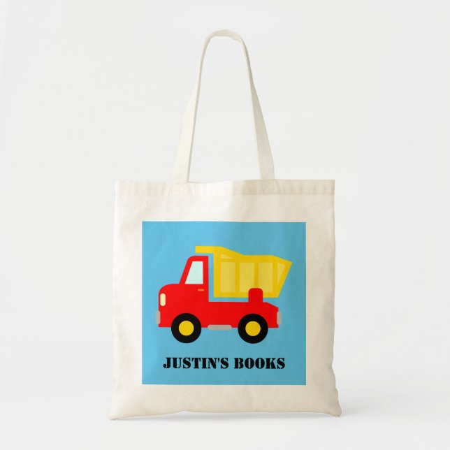 Kids cute toy dump truck library book tote bag (Front)