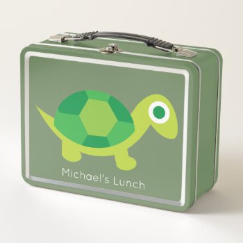 Kid's Cute Turtle Back To School Metal Lunchbox by nyxxie at Zazzle