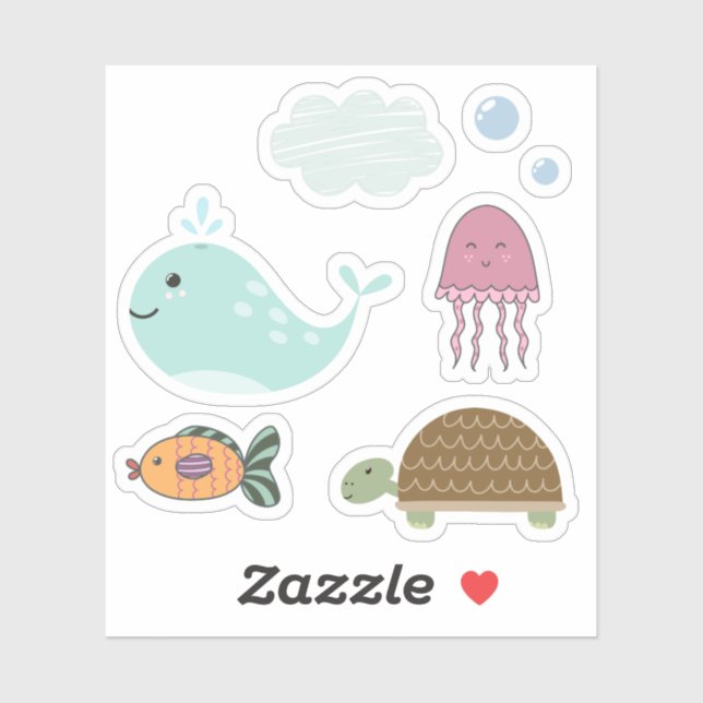 Kids Cute Under the Sea Whale Fish Turtle Sticker (Sheet)
