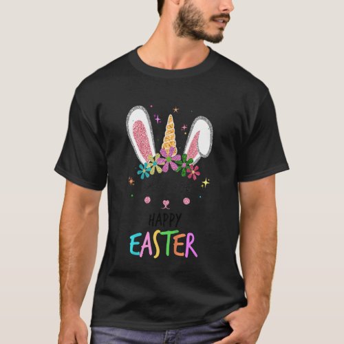 Kids Cute Unicorn Easter Bunny Face Toddlers Girl  T_Shirt