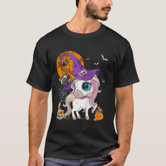 Kids Cute Unicorn Witch Hat Pumpkin Halloween Litt T-Shirt