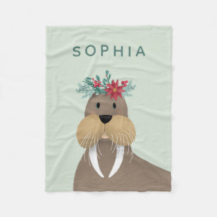 Kids Cute Walrus Winter Christmas Fleece Blanket