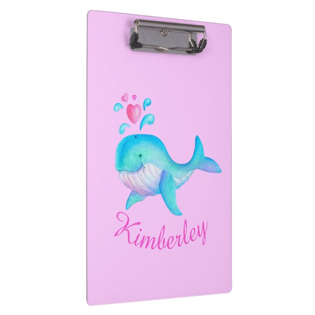 Kids cute whale art pink named clipboard (Right)