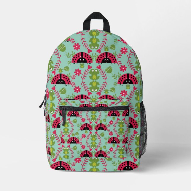 Kids Cute Whimsical ladybug Printed Backpack (Front)