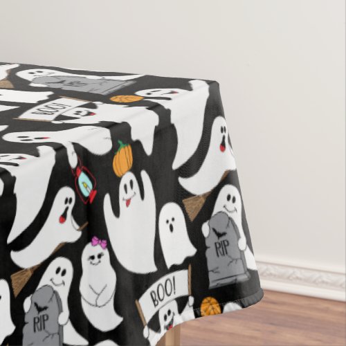 Kids Cute White Ghosts Halloween Party Patterned Tablecloth