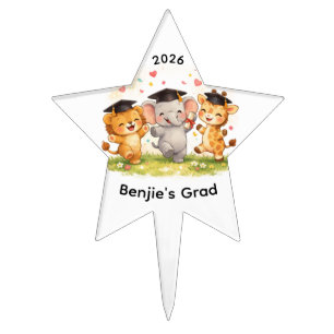 Kid's Cute Wild Safari Animal's Graduation Party  Cake Topper