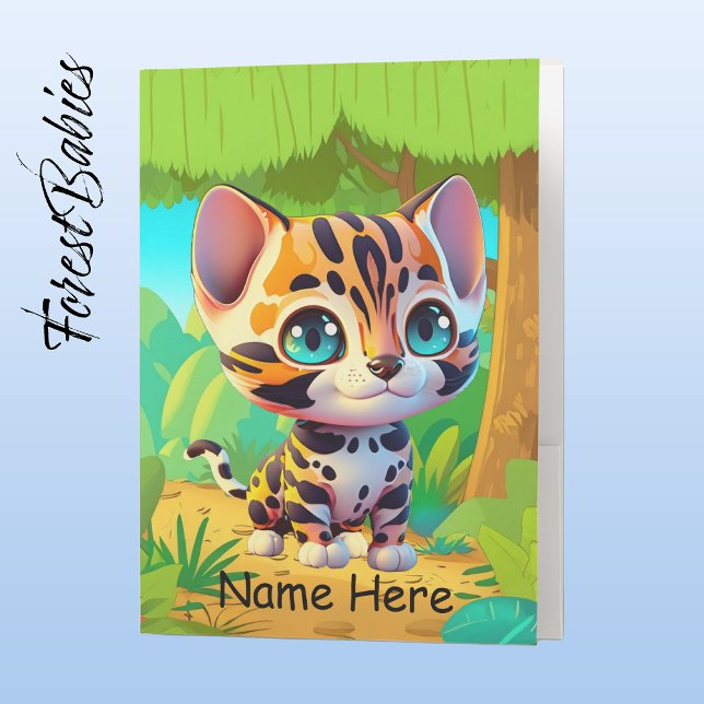 Kids Cute Wildlife Tiger Jungle Safari Cartoon Pocket Folder (Tiger, Customizable Forestbabies Pocket Folder - Front)
