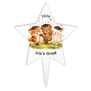 Kid's Cute Woodland Animal's Graduation Party  Cake Topper