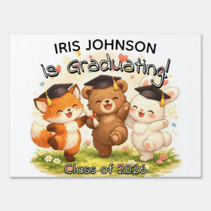 Kid's Cute Woodland Graduation Yard Sign with Name
