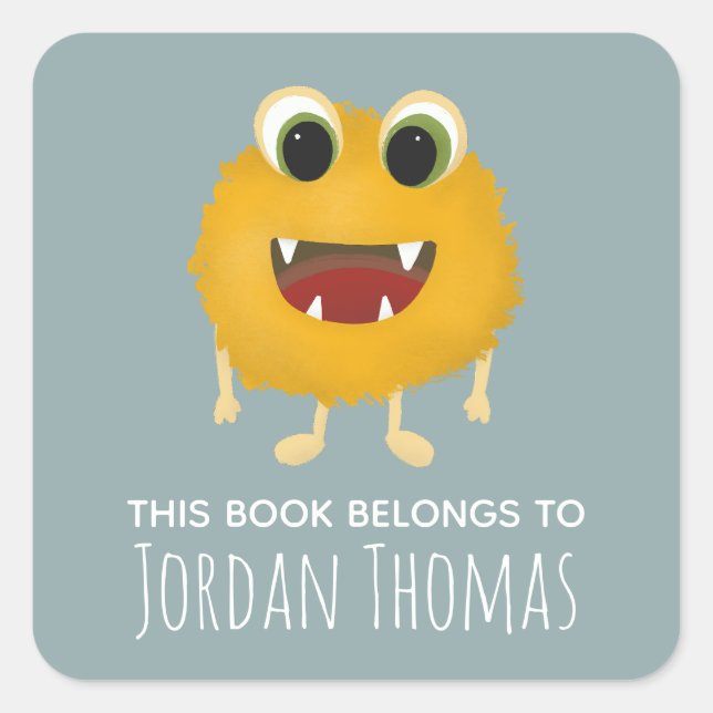 Kids Cute Yellow Monster School Bookplate (Front)