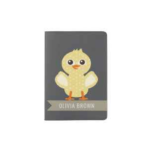 KIDS CUTE YELLOW ORANGE CHICK CHICKEN MONOGRAM PASSPORT HOLDER