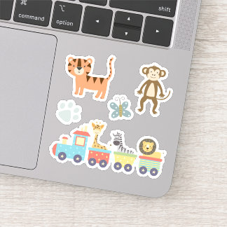 Kids Cute Zoo Animals in Train Sticker