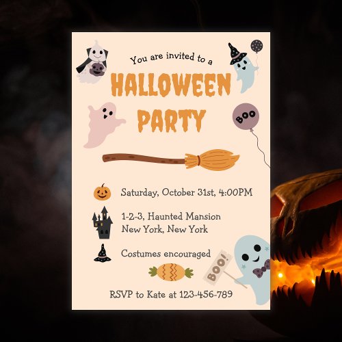 Kids Cutest Ghost Halloween Costume Party Invitation