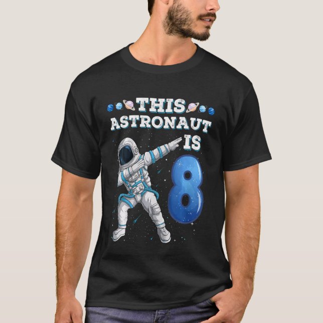 Kids Dabbing Astronaut 8 Year Old Birthday Boy Spa T-Shirt (Front)