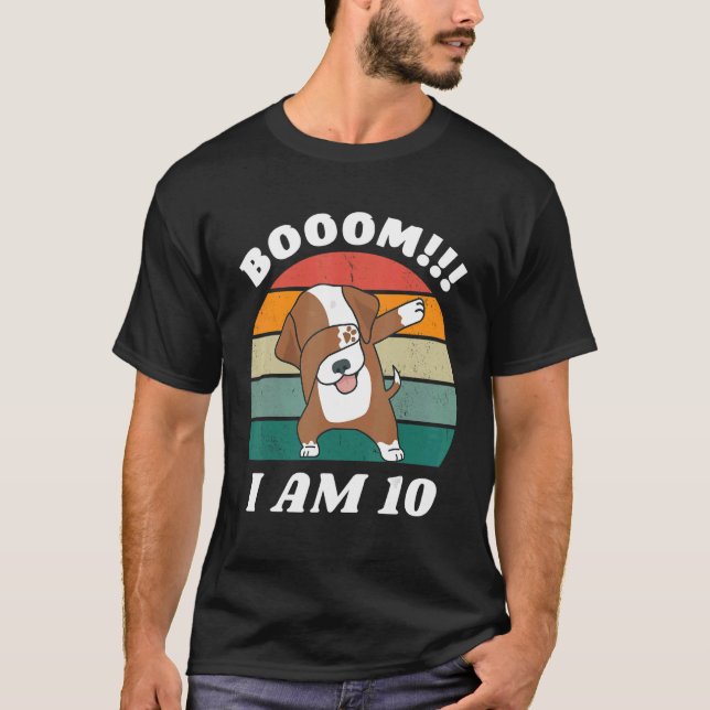 Kids Dabbing Dog Birthday 10 Years Old Birthday Ou T-Shirt (Front)