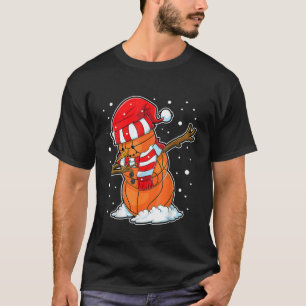 Kids Dabbing Snowman Basketball Ball Christmas San T-Shirt