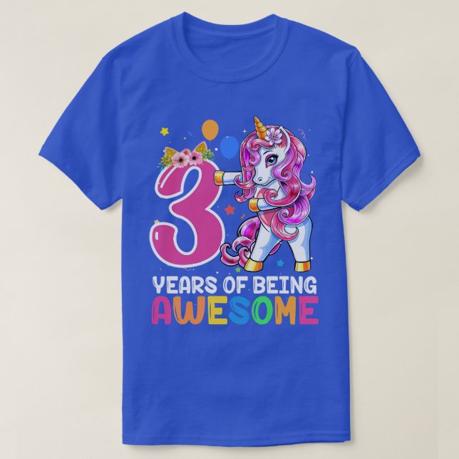 Kids Dabbing Unicorn 3 Year Old 3rd Birthday Girls T-Shirt (Design Front)