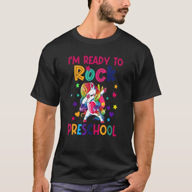 Kids Dabbing Unicorn I'm Ready To Rock Preschool G T-Shirt (Front)