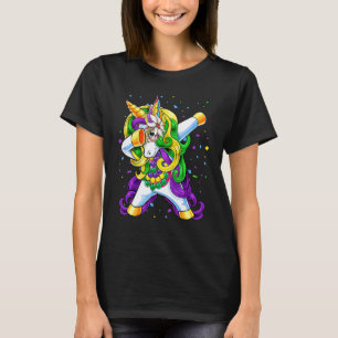 Kids Dabbing Unicorn Jester Hat Beads Mardi Gras Y T-Shirt