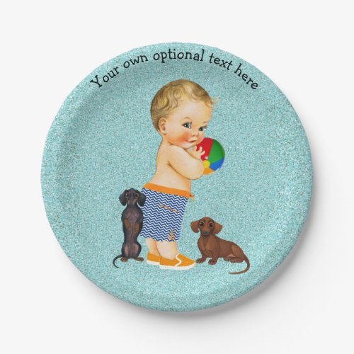 Kids Dachshund Pool Party Paper Plates