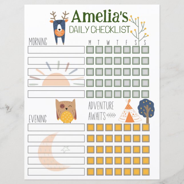 Kids Daily Checklist, Daily Routine Schedule (Front)