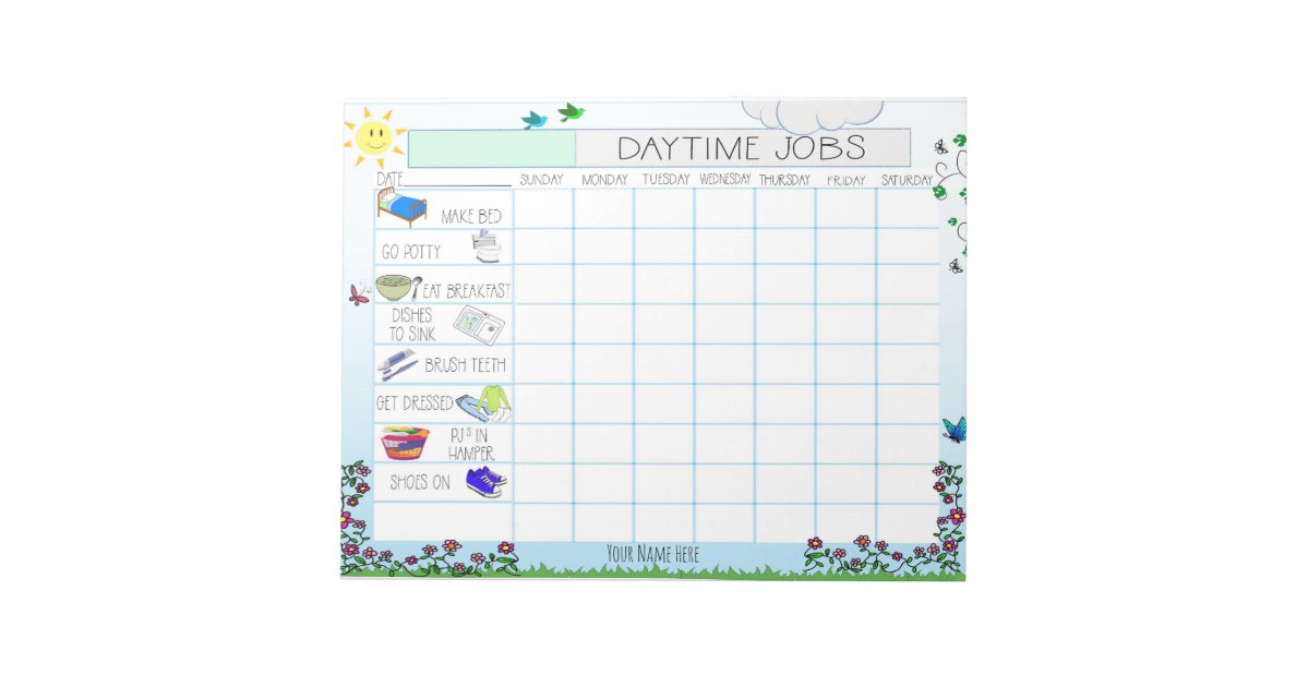 Kids Daily Chore Chart Custom Notepad | Zazzle