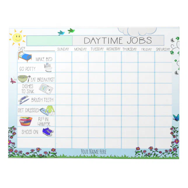 Kids Daily Chore Chart Custom Notepad | Zazzle
