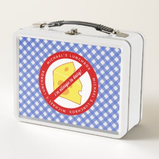 Kids Dairy Allergy Warning - Blue Plaid Pattern