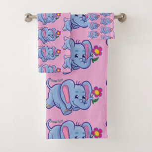 Kids Dancing Elephant Daisy Bath Towel Set