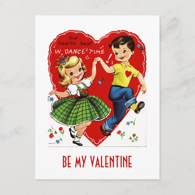 Kids Dancing Retro Valentine Postcard (Front)