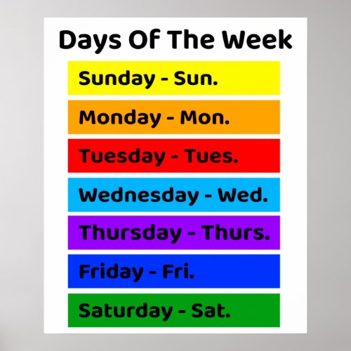 Kids Days Of The Week Poster