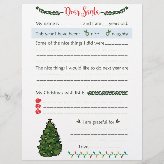 Kids Dear Santa Letters Letterhead (Front)