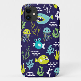 Kids deep sea fish marine illustration pattern iPhone 11 case