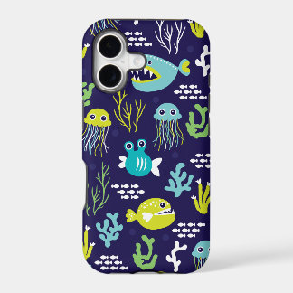 Kids deep sea fish marine illustration pattern iPhone 17 case