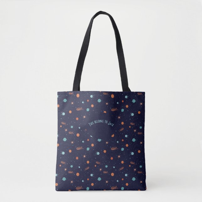 Kids Deep Space Shooting Stars Planets Black Holes Tote Bag (Front)