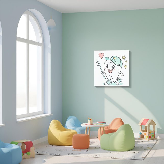 Kids Dental Clinic Art Canvas Print ("Cheerful Kids Dental Clinic Canvas Print – Brighten Your Pediatric Office with Fun, Playful Tooth )