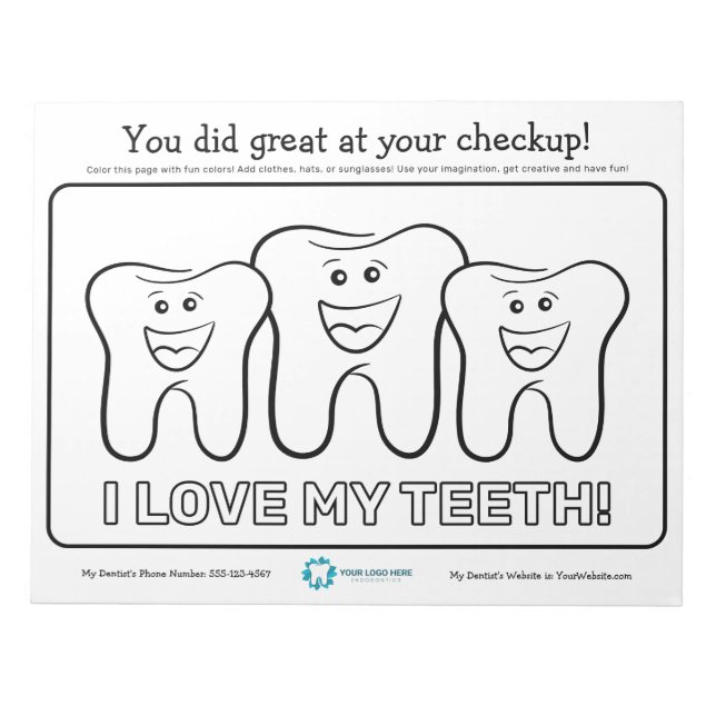 Kids Dental Coloring Page Notepad (Front)