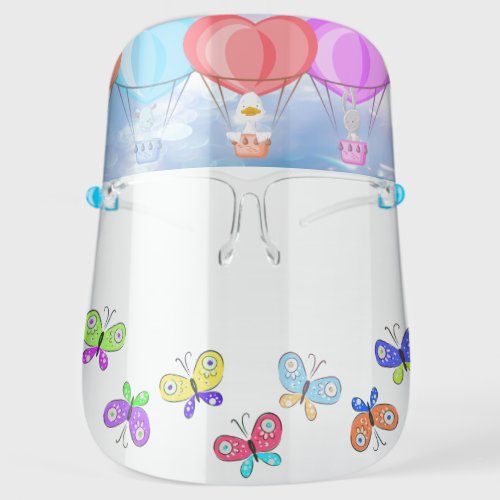 Kids Design With Animals in Hot Air Balloons Face Shield