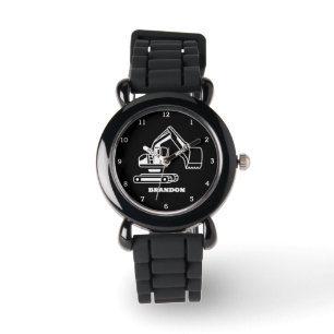 Kids Digger Boys Black Custom Name Watch