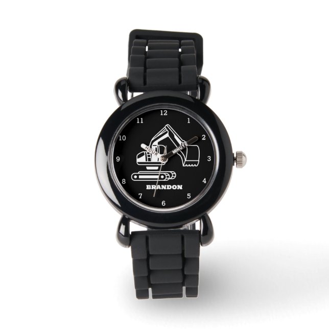 Kids Digger Boys Black Custom Name Watch (Front)