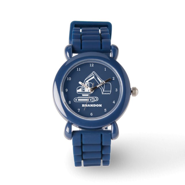 Kids Digger Boys Blue Custom Name Watch (Front)