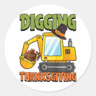 Kids Digging Thanksgiving Day Cool Excavator Turke Classic Round Sticker
