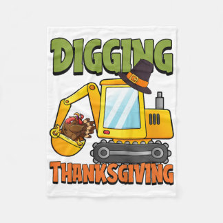 Kids Digging Thanksgiving Day Cool Excavator Turke Fleece Blanket