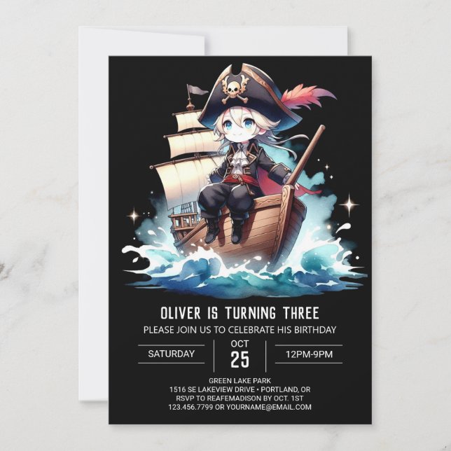 Kids Digital Pirate Birthday Invitation (Front)