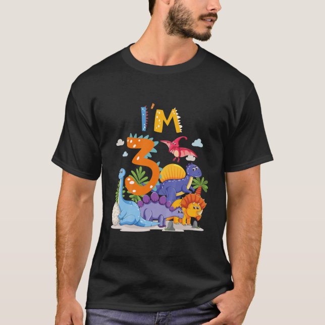 Kids Dino 3Rd Birthday Boy I'm 3 Years Girl Dinosa T-Shirt (Front)