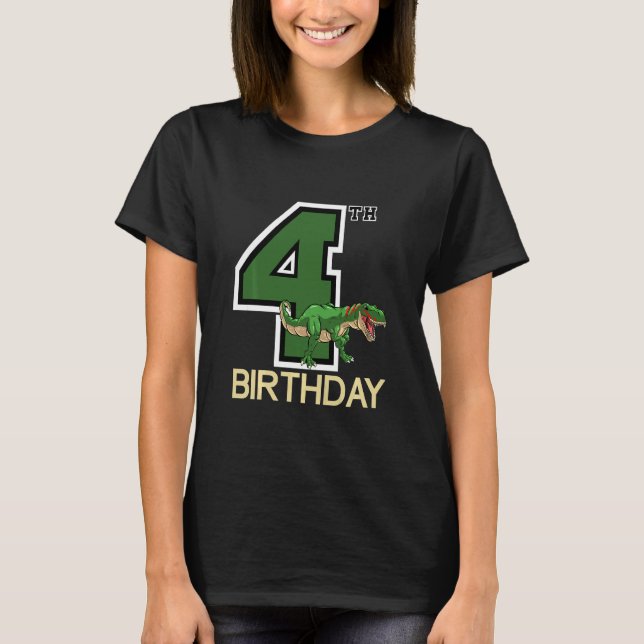 Kids Dino 4 Year Old Birthday Party Boys Dino 4th  T-Shirt (Front)