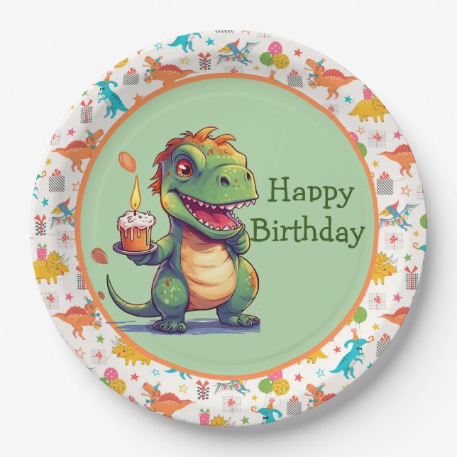 Kids  Dino Birthday  Paper Plates (Front)
